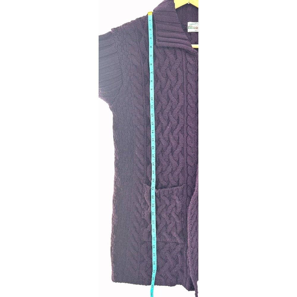 Aran Crafts Womens XL Purple Cable Knit Cardigan100% Merino Wool Made In Ireland - Picture 11 of 11